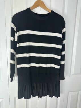 AQUA Stripped Long Sleeve Mix Media Dress